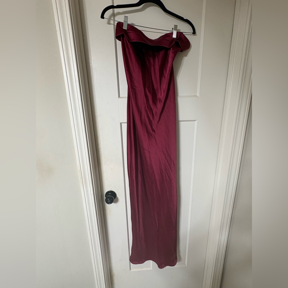 Altar’d State Strapless Burgundy Satin Midi